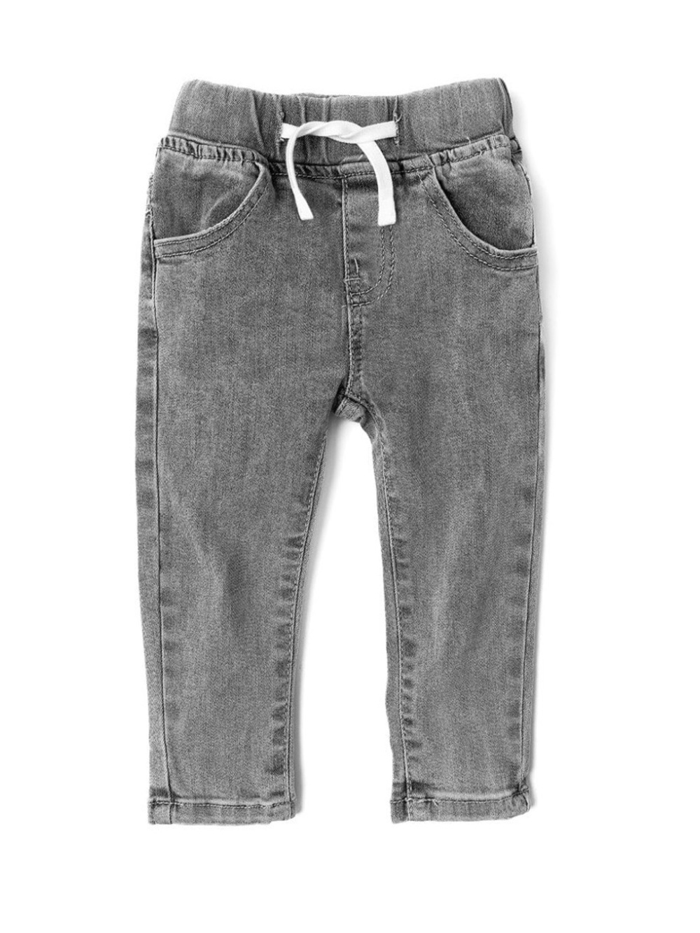 Little Bipsy Grey Pull-On Denim Joggers with White Drawstring
